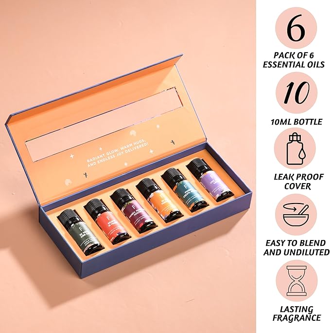 Folkulture Rose, Jasmine & Patchouli Essential Oils Set (6 Fragrance Oils) | Fathers Day & Graduation Gifts | Aromatherapy Gift Set for Her | Diffuser Oils, Relaxing Home Scents