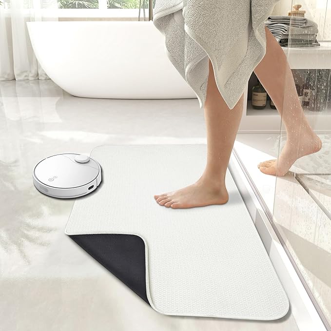 Bath Mat,Ultra Thin Bathroom Rugs,Rubber Bath Mats for Bathroom,No Slip Bath Rugs,Quick Dry,Machine Washable,Low Pile,Absorbent,Shower Outside,Sink,Home Decor Accessories.Cream,1'5"x2'3"(17x27inch)