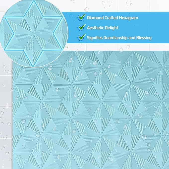 Non Slip Bathtub Mat for Bath Tub Shower Safety - Natural Rubber Mat with Suction Cups ＆ Drain Holes - BPA/PVC Free Large Bathroom Mat - Machine Washable - Unique Diamond Pattern - 17 × 35 Inch