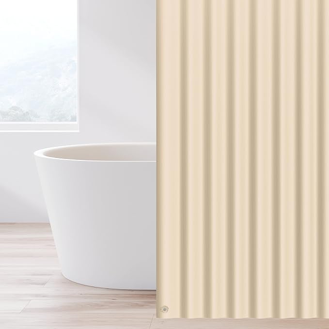 EHZNZIE Beige Shower Curtain Liner 72x72, PEVA Waterproof Bath Curtain, No Chemical Smell, 3 Weighted Magnets, Durable with Rustproof Metal Grommets