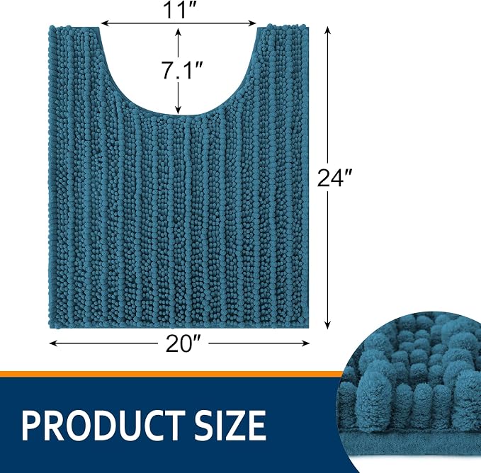 Smiry Bathroom Toilet Rugs U Shaped 24x20, Extra Soft Absorbent Non Slip Rubber Backing Chenille Contour Bath Rugs for Toilet, Machine Washable Contoured Bath Mats, Peacock Blue
