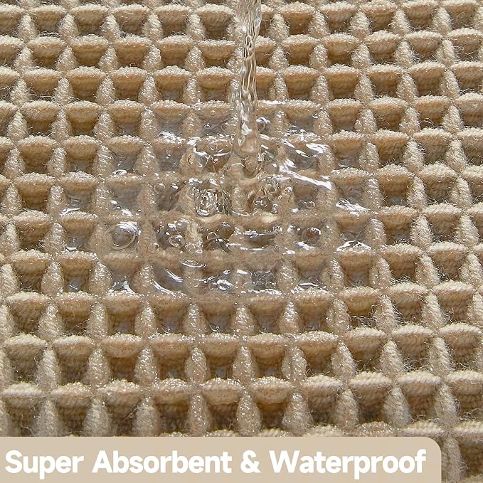 TYUU Waffle Runner Rug Bathroom, Long Boho Bathroom Rugs Non Slip Washable Super Absorbent Quick Dry Farmhouse Bath Decor, 60"x24" / 5'x2' Khaki