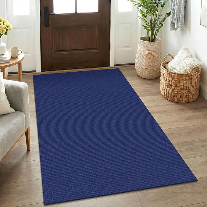 KOZYFLY Washable 3x5 Entry Woven Area Rug, Braided Throw Rugs for Entryway, Non Slip Door Mat Indoor Entrance, Front Porch Carpet for Foyer, Kitchen, Bedroom, Living Room, Royal Blue/Navy