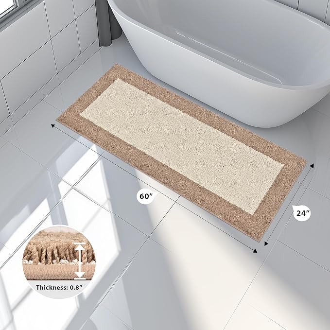 anllugs Bathroom Rugs 24" x 60", Non-Slip Extra Soft Absorbent Bath Rugs, Machine Washable Quick Dry Bath Mats for Bathroom Floor, Shower, Bathtub and Sink, Beige & Grayish Brown