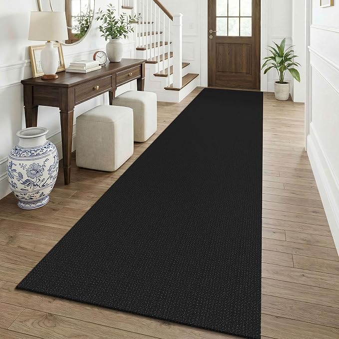 KOZYFLY Black 3x12 Runners Rugs for Hallway, Long Washable Runner Rug, Woven Non Slip Kitchen Runner, Braided Entryway Rug, Floor Carpet for Entry, Aisle, Hall, Black/Dark Grey