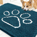 OLANLY Dog Door Mat for Muddy Paws 30x20, Paw Print Design, Absorbs Moisture and Dirt, Absorbent Non-Slip Washable Doormat, Quick Dry Chenille Mud Mat, Entry Indoor Entryway Carpet, Atlantic Blue