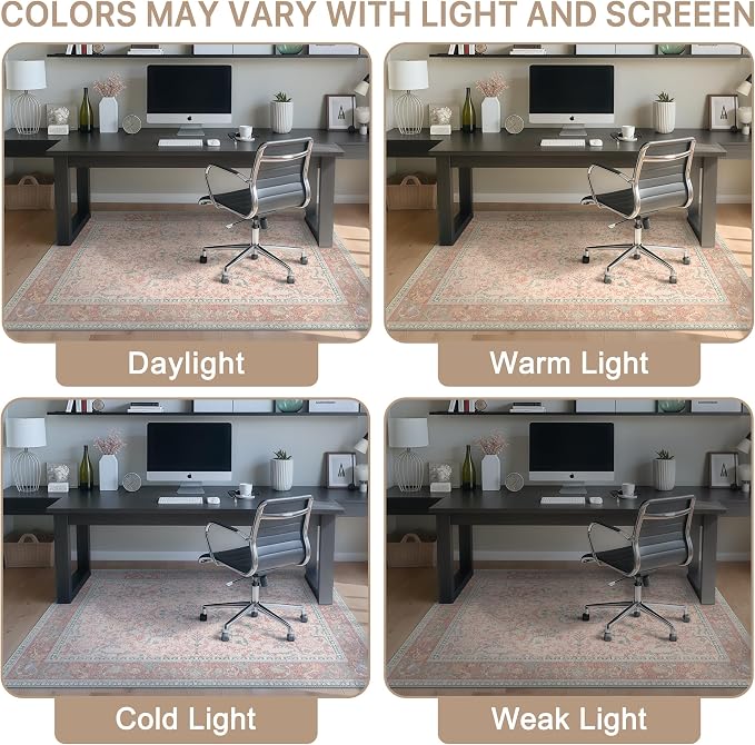 36"x48" Office Chair Mat for Hardwood Tile Floor, Under Desk Carpet Protector for Rolling Computer Chair Mat, Machine Washable Area Rug, Anti-Slip 1/5" Thick Low Pile Thin Vinyl Floor Mat, Pink