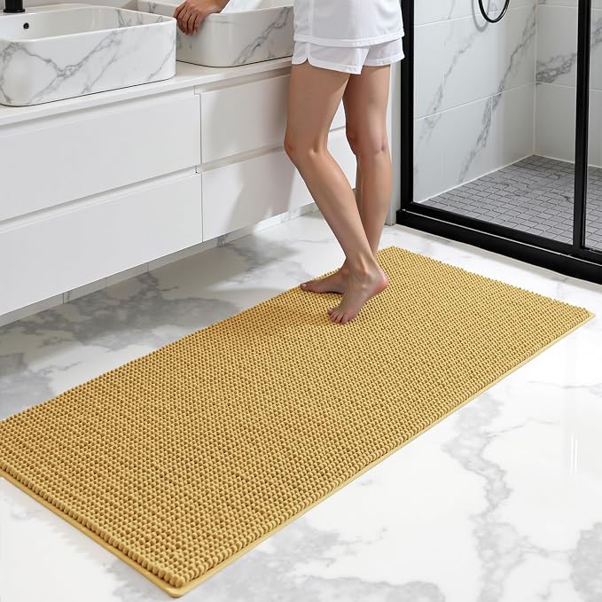 SUBRTEX Bathroom Rugs Chenille Bath Rug, Soft Short Plush Bath Mat, Water Absorbent Shower Mat, Quick Dry Machine Washable(Yellow, 24" x 60")