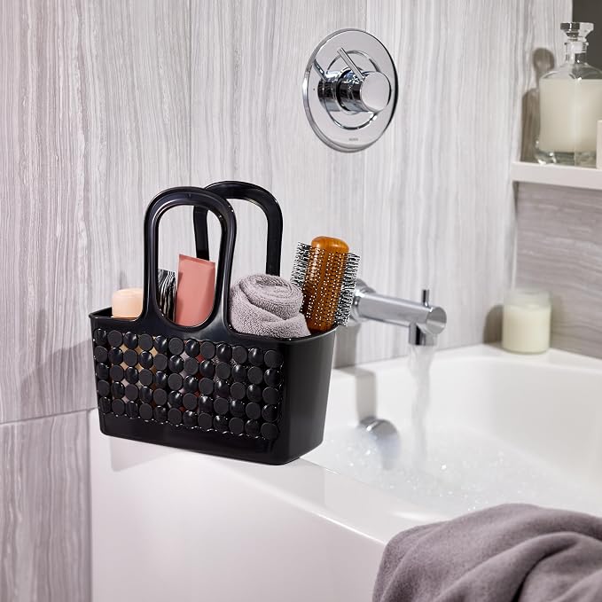 iDesign Portable Shower Tote Caddy for College Dorm or Bathroom, Set of 3, Black, Made in USA