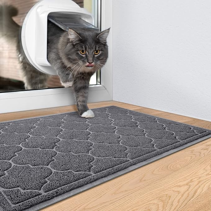 LuxStep Door Mat Large 17" x 30" Indoor Outdoor Doormat, Non-Slip Low-Profile Design Floor Mat, Durable Trap Dirt and Dust Front Door Welcome Mat for Entryway,Patio,Garage,High Traffic Areas, Grey