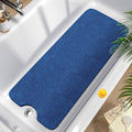 HITSLAM Non Slip Bathtub Mat 40 x 16 Inch, Extra Long Bath Mat for Tub, Soft PVC Loofah Shower Floor Mat with Drain, Quick Drying Bathroom Tub Mat for Wet Area, Without Suction Cup, Blue