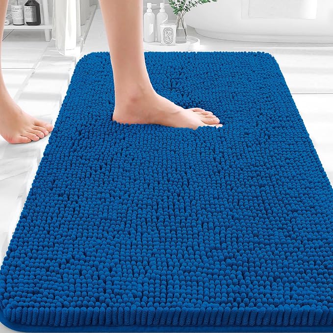 OLANLY Bathroom Rugs 35x24, Extra Soft Absorbent Chenille Bath Rugs, Rubber Backing Quick Dry, Machine Washable Bath Mats for Bathroom Floor, Tub and Shower, Home Decor Accessories, Deep Navy Blue