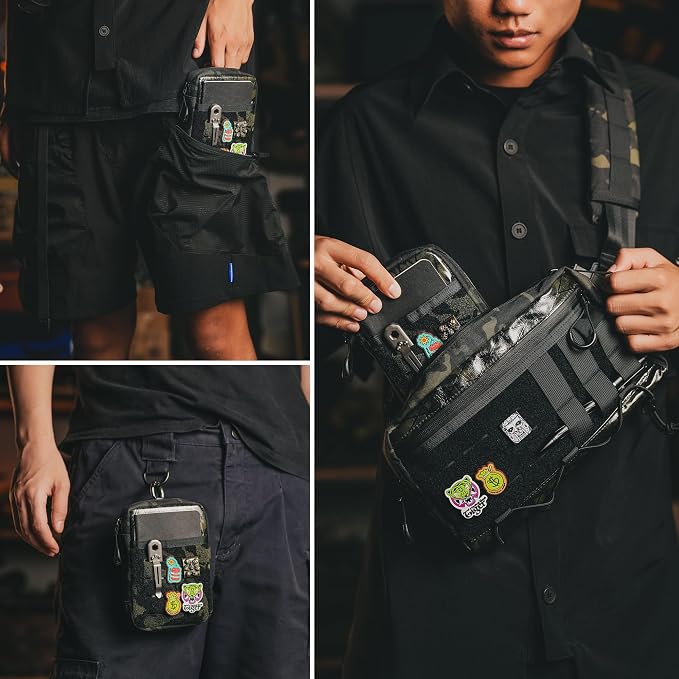 TACTICAL GEEK Block E3.0 EDC Compact Waist Pocket Pouch, Men EDC Pouch Organizer, Multi-Purpose Molle Tool Pouch, Utility Tool Organizer Bag for Daily Essentials Carry(Black Camo)