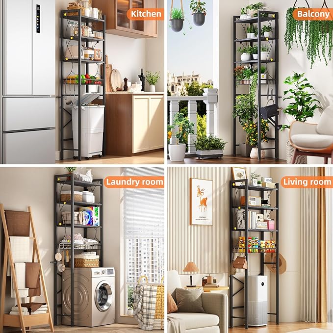 Over-The-Toilet Storage Rack, 4-Tier Bathroom Organizer Shelf Over Toilet with Adjustable Shelf and Basket, Freestanding Space Saver Bathroom Shelves Above Toilet for Room (Oak Gray)