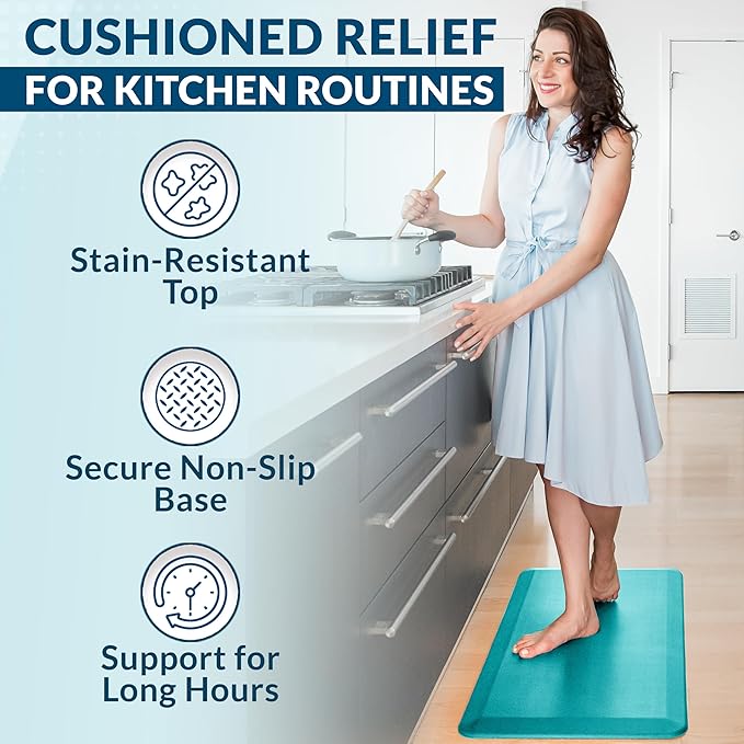 ComfiLife Anti Fatigue Floor Mat – 3/4 Inch Thick Perfect Kitchen Mat, Standing Desk Mat – Comfort at Home, Office, Garage – Durable – Stain Resistant – Non-Slip Bottom (24" x 70", Teal)