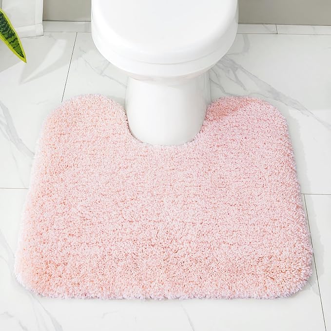Disolla Toilet Mat 22x24 Pink - Non Slip Fluffy U-Shaped Contour Rug, Ultra-Soft Plush Toilet Floor Mat, Absorbent & Machine Washable