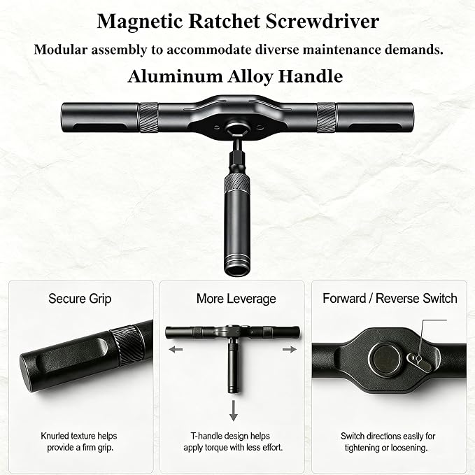 42 in 1 Magnetic Ratcheting Screwdriver Set with T-Handle, Multi-Bit Repair Tool Kit with Compact Case for Electronics, Appliances, Computer, Doorbell, Laptop, Furniture & Home Repair
