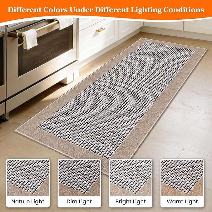 StepRite Kitchen Rugs, Kitchen Mats for Floor, 60"x20" Non-Slip Machine-Washable Kitchen Throw Rug, Absorbent Runner Rugs Office, Sink Standing Desk Mat, Decor Carpet, Khaki