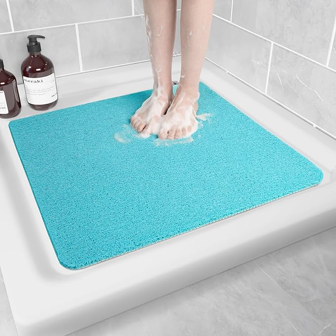 Hargiis Non-Slip Bathtub Mat, Anti Slip Shower Mat, Fast Drying Bathtub Mats, Foot Scrubber Mat, Anti Slip Mat for Tub, Floor, Bathroom, Kitchen, Home, Hotel (Turquoise Blue 24"×24")
