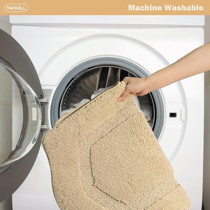 Bathroom Rugs Runner 24x60, Long Bath Rug Non-Slip, Extra Soft Absorbent Shaggy Large Bath Mats for Bathroom, Beige