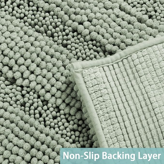 Turquoize Chenille Bath Rugs Shaggy Bathroom Rugs Non Slip Bath Rugs for Bathroom 20 x 32 and 17 x 24 Sage Bath Rug Extra Soft and Absorbent Area Rug, (20" x 32" and 17" x 24"), Sage