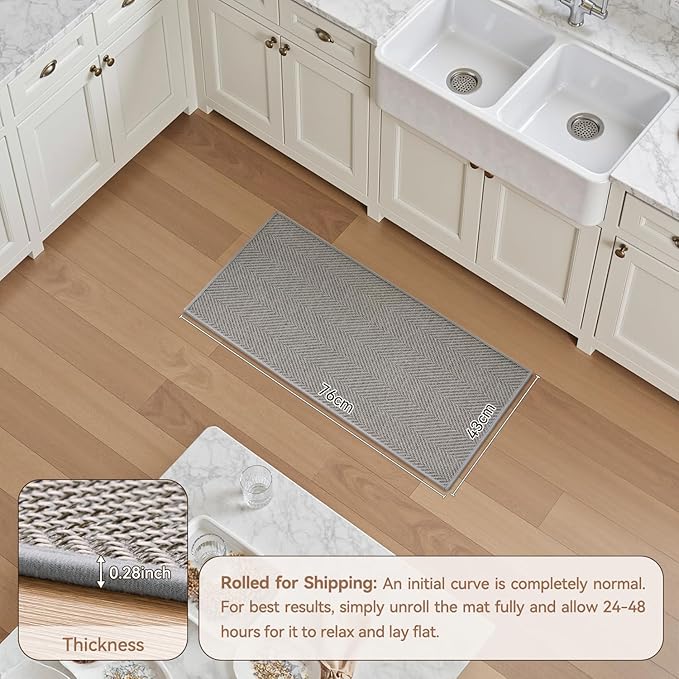 AMOAMI Kitchen Mats for Floor, Non Slip Washable Grey Kitchen Rugs Absorbent Quick Dry and Easy to Clean, Rugs for Kitchen in Front of Sink, 17“*30”