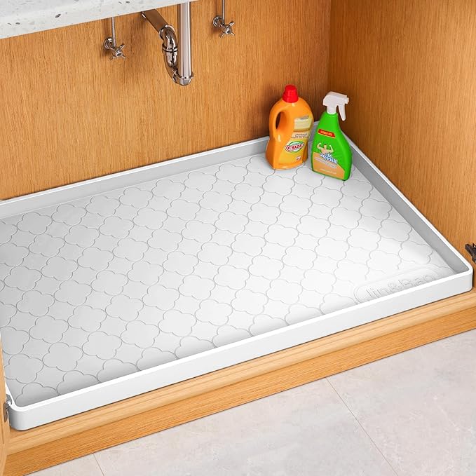 Jin&Bao Waterproof Under Sink Mat 34" x 22", Thick Silicone Mat Cabinet Protector for Kitchen and Bathroom, Shelf Liner, Home Organizer and Storage, Multipurpose Tray for Gadgets and Essentials