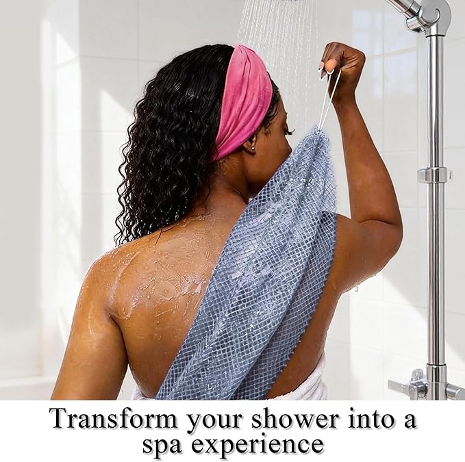 SubSahara Authentic African Net Sponge - 2 Pieces Exfoliating Scrubber for All Skin Types, Bath Sponge for Face & Body, Travel Portable, Durable, Gentle Exfoliation (Slate Blue & Bean Paste Pink)