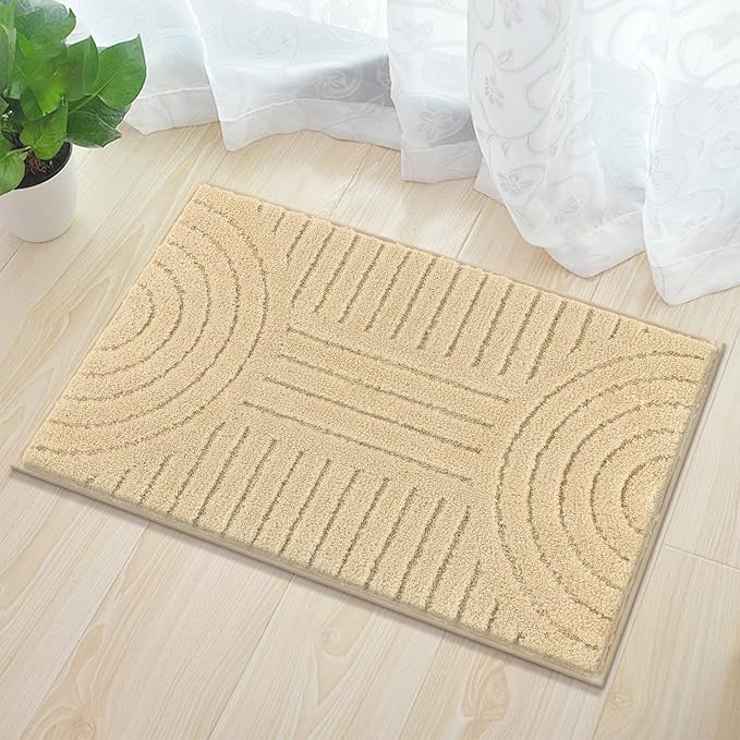 SHACOS Boho Bathroom Rugs 24"x36" Extra Soft Absorbent Microfiber Bath Mats Home Decor Non Slip Bath Rugs Machine Washable Shaggy Carpet for Bath Room Floor Shower Bathtub, Beige 2' x 3'
