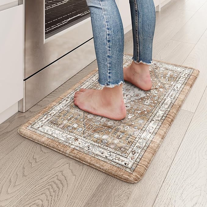 Collive Anti Fatigue Mats for Kitchen Floor, Boho Cushioned Waterproof Kitchen Rugs Non Slip Sink Mats, Memory Foam Standing Mat for Desk, Home Office, 17.3" x 30"