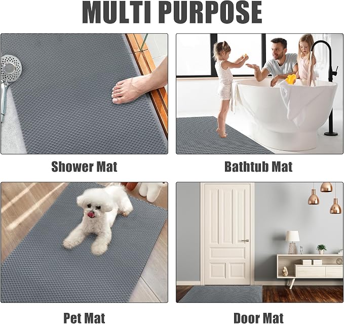 HOMBYS 58 x 32 Extra Large Shower Mat for Shower Stall Tub, Non Slip Bath Mat Bathroom Accessories, PVC Mats for Shower and Bathroom, Quick Drying, (Gray, 58"x32")