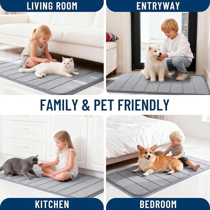 OLANLY Memory Foam Bath Mat 32x20, Super Soft Absorbent Bathroom Rugs, Quick Dry, Machine Washable Shower Floor Rugs, Bathmat Carpet, Bathroom Home Decor Accessories, Grey