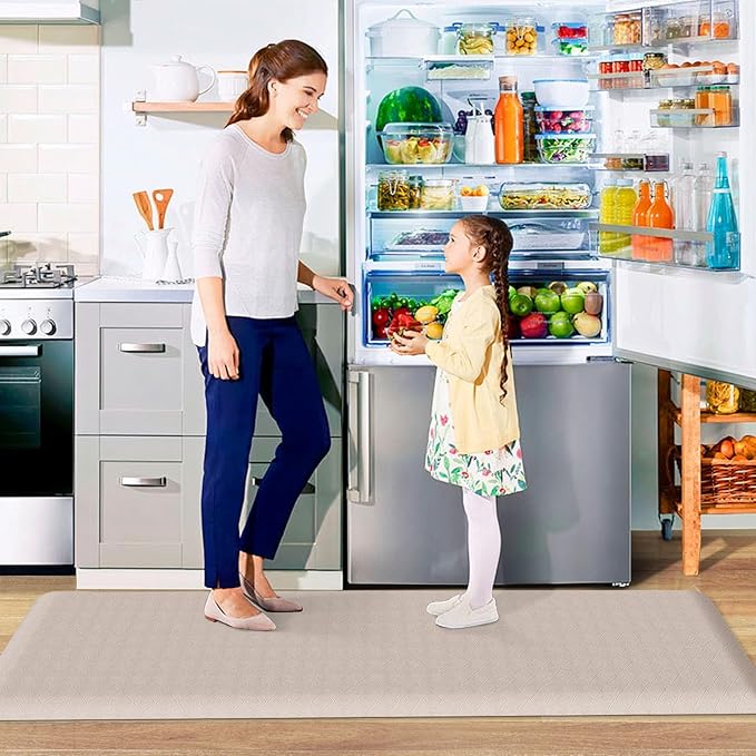 HappyTrends Kitchen Floor Mat - 4/5 Inch Thick Anti-Fatigue Kitchen Rug,Waterproof Non-Slip Kitchen Mats and Rugs Heavy Duty Ergonomic Comfort Rug for Kitchen,Office,Sink,Laundry,(22"x72", Khaki)