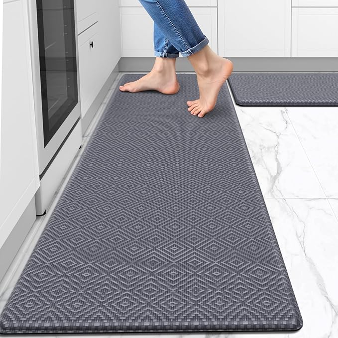 Mattitude Kitchen Mat 2PCS Kitchen Rugs Cushioned Anti-Fatigue Rug Waterproof Standing Desk Mat Kitchen Mats for Floor Kitchen Rug Set for Kitchen, Sink, Office 17.3"×30"+17.3"×59" Light Grey