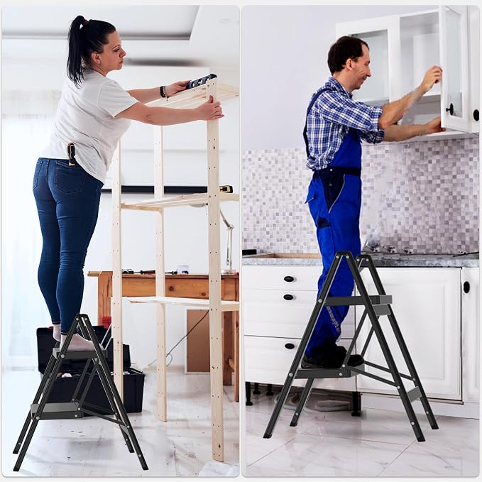 2 Step Ladder, Folding Step Stool with Anti-Slip Wide Pedal, Anti-Slip Feet, Sturdiest Steel Construction, 330lbs Capacity Steel Ladder for Home and Office