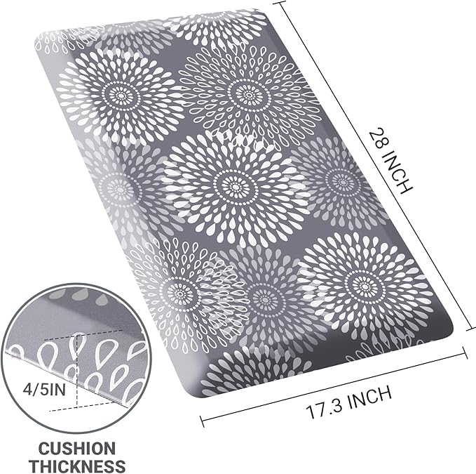 LuxStep Kitchen Mat Waterproof Kitchen Rugs for Floor Cushioned Anti-Fatigue Mat Non-Slip Standing Desk Mat Comfort Floor Mats for House Sink Office 17.3" x 28"-4/5 Inch Grey