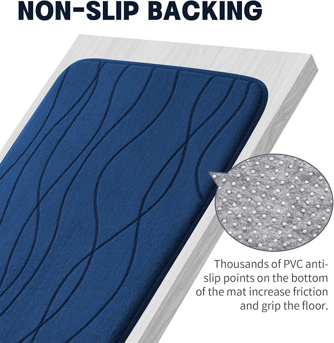 YIHOUSE Memory Foam Bathroom Rug Sets, Navy Blue, 5 Piece | Ultra Soft, Absorbent, Non-Slip, Machine Washable