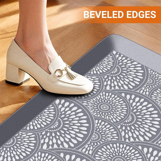 Mattitude Kitchen Mat, 17.3x39in Heavy Duty Ergonomic Comfort Foam Standing Desk Mat, Waterproof Non-Slip Standing Mats and Rugs for Kitchen, Office, Laundry, Grey