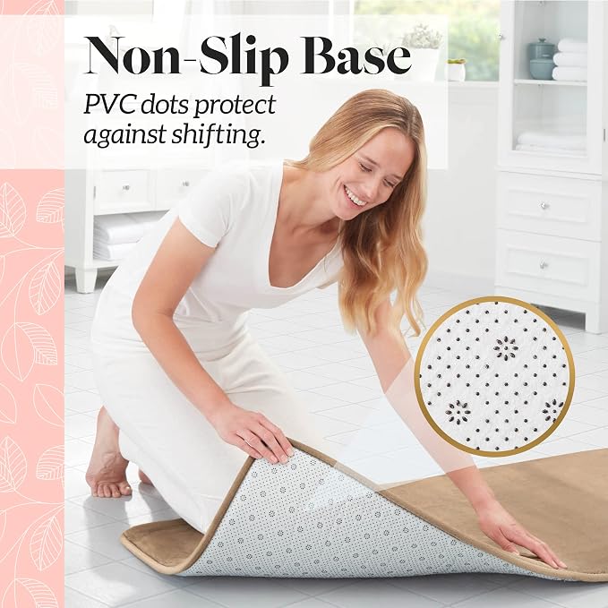 Memory Foam Bath Mat Non Slip Absorbent Super Cozy Velvet Bathroom Rug Carpet (24 inches X 48 inches, Beige)