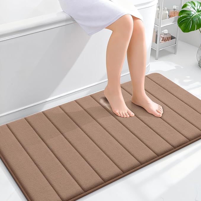OLANLY Memory Foam Bath Mat 44x24, Super Soft Absorbent Bathroom Rugs, Quick Dry, Machine Washable Shower Floor Rugs, Bathmat Carpet, Bathroom Home Decor Accessories, Mocha