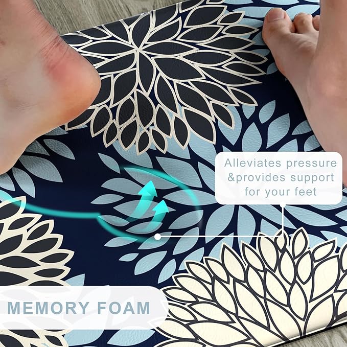 Cushioned Anti-Fatigue Kitchen Mats for Floor – Non-Slip Waterproof Memory Foam Runner, Extra Wide & Long, Comfortable Standing Mat for Kitchen, Sink, Office, Laundry, Navy Blue