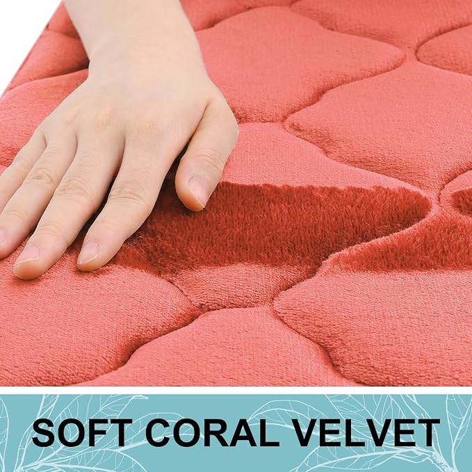 OLANLY Memory Foam Bath Mat Rug 44x24, Ultra Soft and Absorbent Bathroom Rugs, Non-Slip, Comfortable, Machine Washable Bath Carpet for Bathroom Floor, Tub, Shower and Home Decor Accessories, Coral