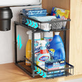 iSPECLE Under Kitchen Sink Organizer - 2 Tier Pull Out Under Sink Storage for Centered Garbage Disposal, Reach Back Items Easily Adjustable Shelf Height Heavy Duty H-Frame for Bathroom Sink Bases
