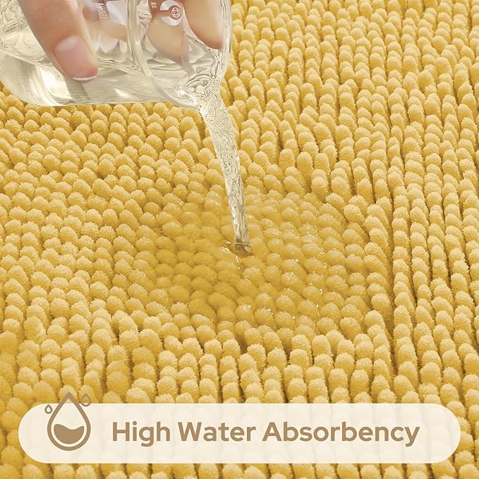 HOMEIDEAS 3 Pieces Bathroom Rugs, Ultra Soft Non Slip Absorbent Chenille Toilet Bath Mat Set (Yellow)