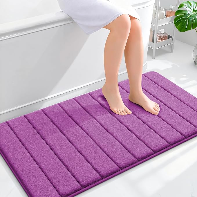 OLANLY Memory Foam Bath Mat 44x24, Super Soft Absorbent Bathroom Rugs, Quick Dry, Machine Washable Shower Floor Rugs, Bathmat Carpet, Bathroom Home Decor Accessories, Purple