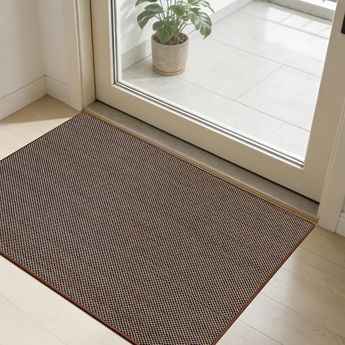 SMILOOL Front Door Mat Indoor Entrance, 24" x 36" Non-Slip Inside Door Mats for Entryway, Dirt Resistant and Absorbent Washable Doormat, Low Profile Entry Way Doormats for Patio, Porch, Dark Brown