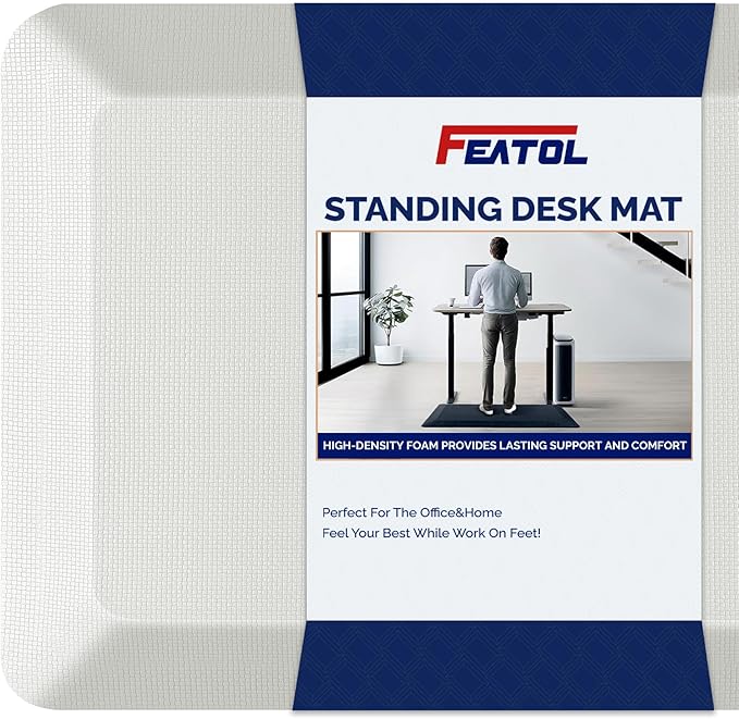 FEATOL Anti Fatigue Mats for Standing, 9/10 Extra Thick Ergonomic Standing Desk Mat, Comfort Memory Foam Standing Mat at Home,Office All Day (20" x 32", White, 2PC)
