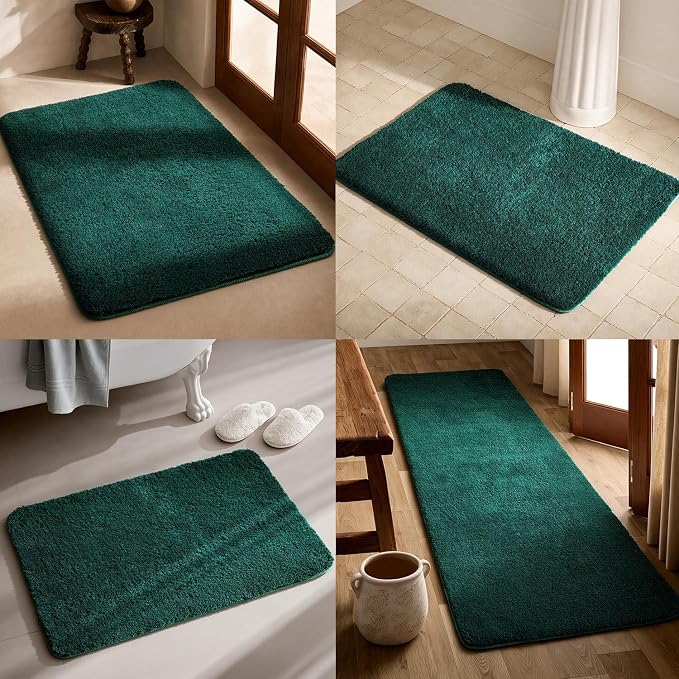 TYUU Large Bathroom Rugs, Ultra Soft Super Absorbent Bath Rugs Non Slip Washable Quick Dry Bath Mat with Rubber Backing for Bathroom Floor, Shower, or Sink, Dark Green 3' x 4'