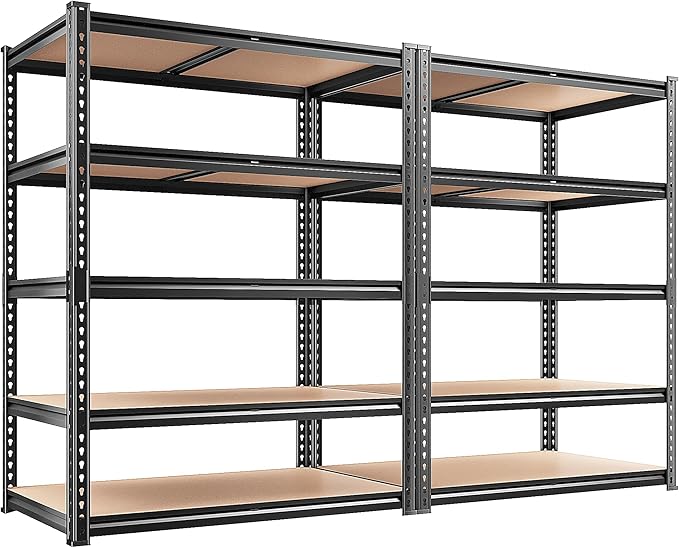REIBII 2400LBS Garage Shelving 5 Tier Storage Shelves Heavy Duty, Adjustable Metal Shelving Unit,Garage Shelves for Basement,Warehouse,Pantry,Closet,Kitchen 72" H x 35.55" W x 16" D,2 Pack | Heavy Duty