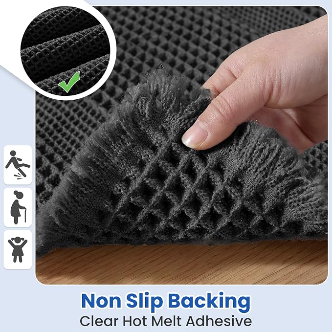 Waffle Bath Mat - Non Slip Bathroom Rugs - Washable Super Absorbent & Quick Dry Bath Mats with Tassels for Hallway Bedroom Laundry Room,20" x 32",Black